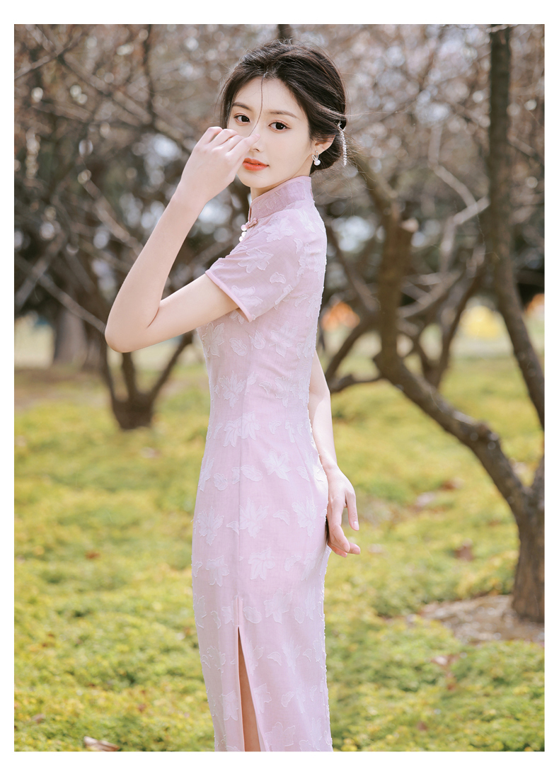 bianyemu粉色旗袍夏款2022年新款年轻款少女气质改良复古民国粉色花相