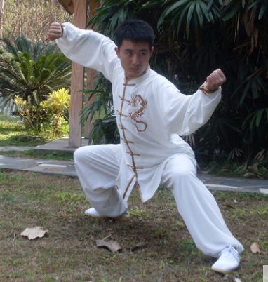 太极服武术练功服刺绣龙表演比赛服南拳长拳服长短袖男女 白色银色边