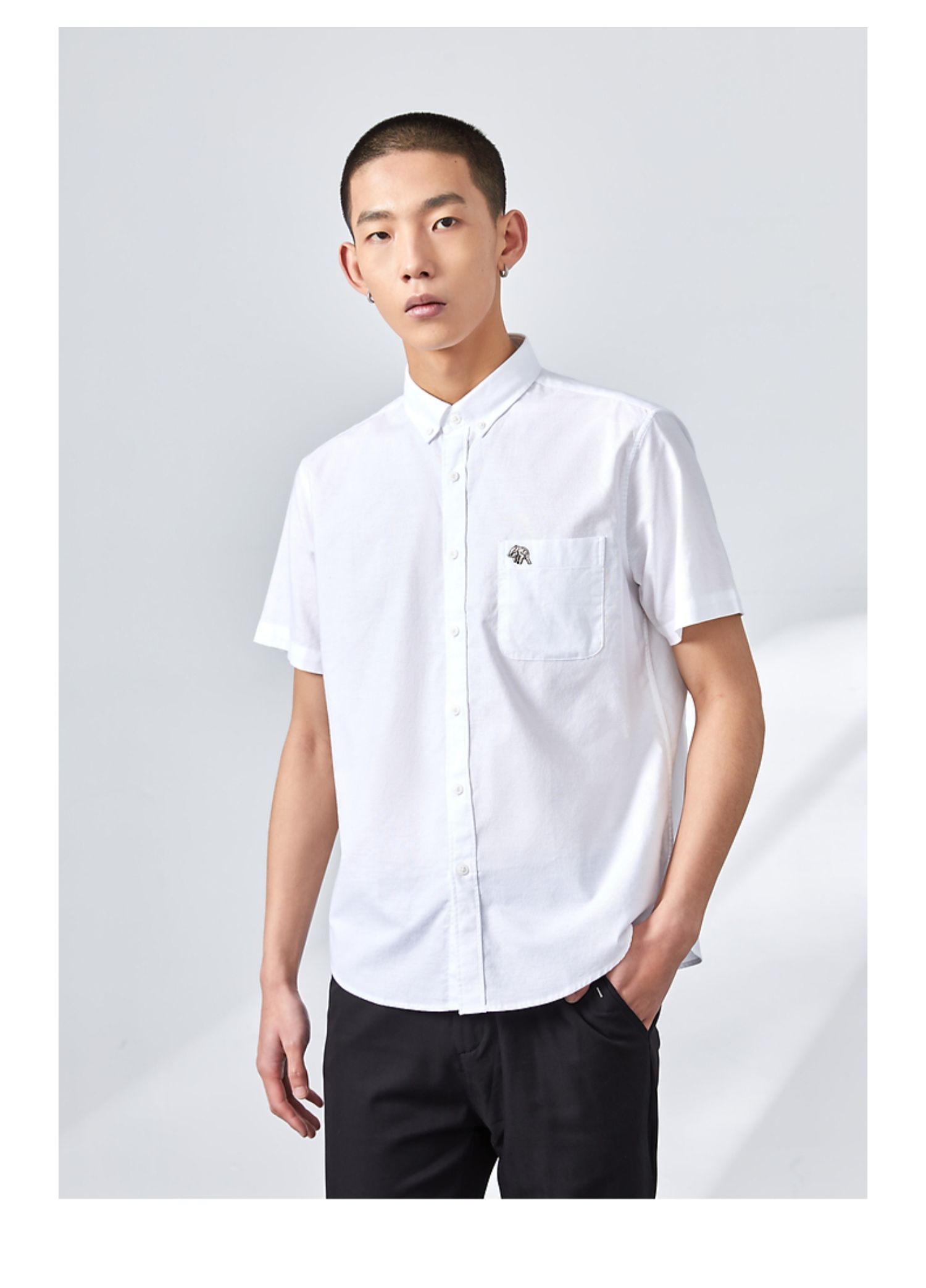 jamsun积上男装短袖衬衫男棉商务休闲时尚简约白衬衫男2022夏季新款