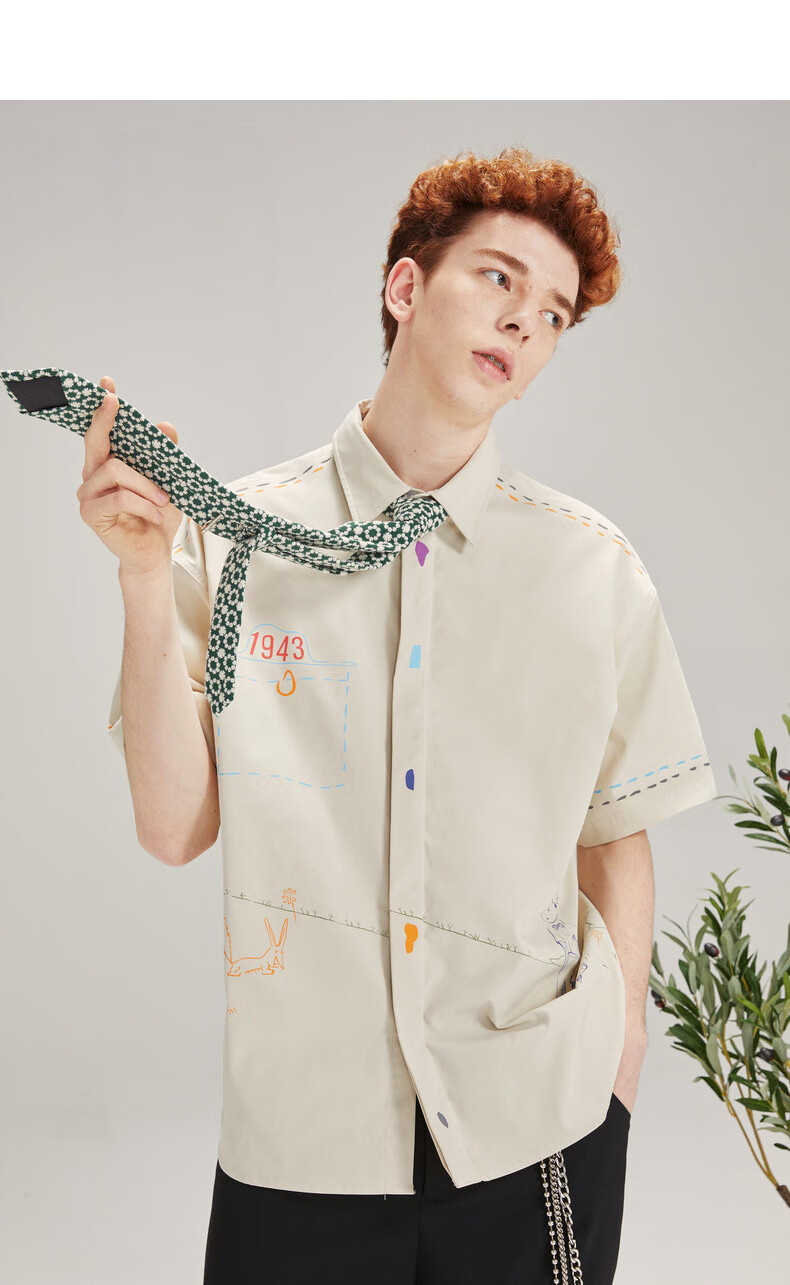 bosie夏新款短袖衬衫男小王子联名情侣印花个性女休闲衬衣潮08339