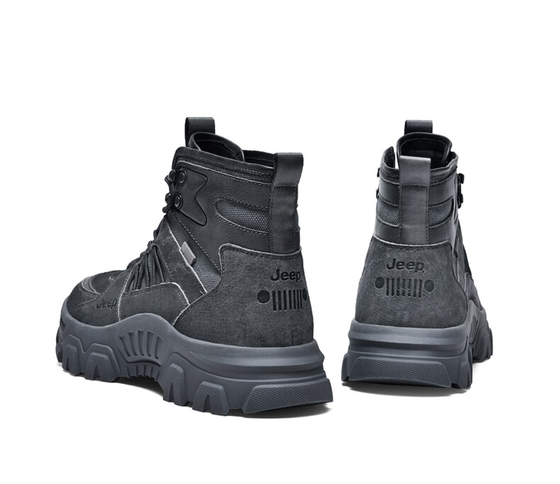 jeep旗舰店男秋冬季男鞋加绒帆布高帮鞋工装靴男复古登山靴子男太空