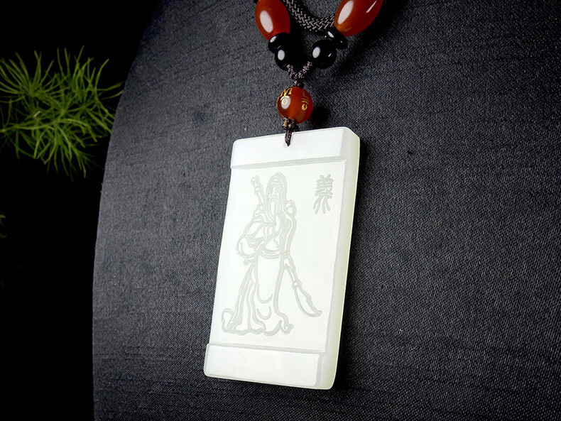 kk宝钰男士霸气关羽玉牌玉坠玉石项链玉制方牌玉佩雕刻玉器工艺品和田