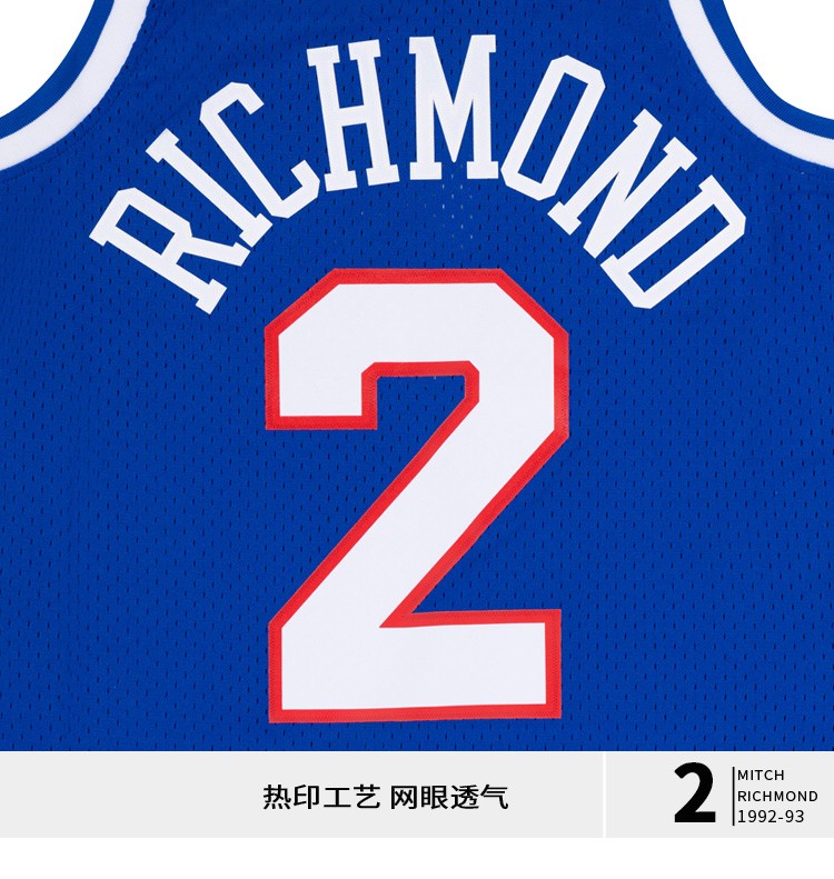 mitchellness复古球衣sw球迷版nba国王队里奇蒙德92赛季mn男篮球服