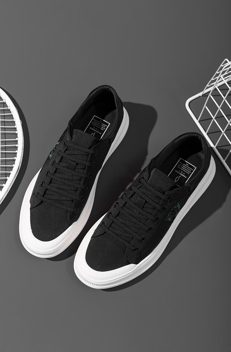 oimg旗舰店支持国货帕达索男鞋2022新款秋季帆布鞋男潮流透气低帮黑色