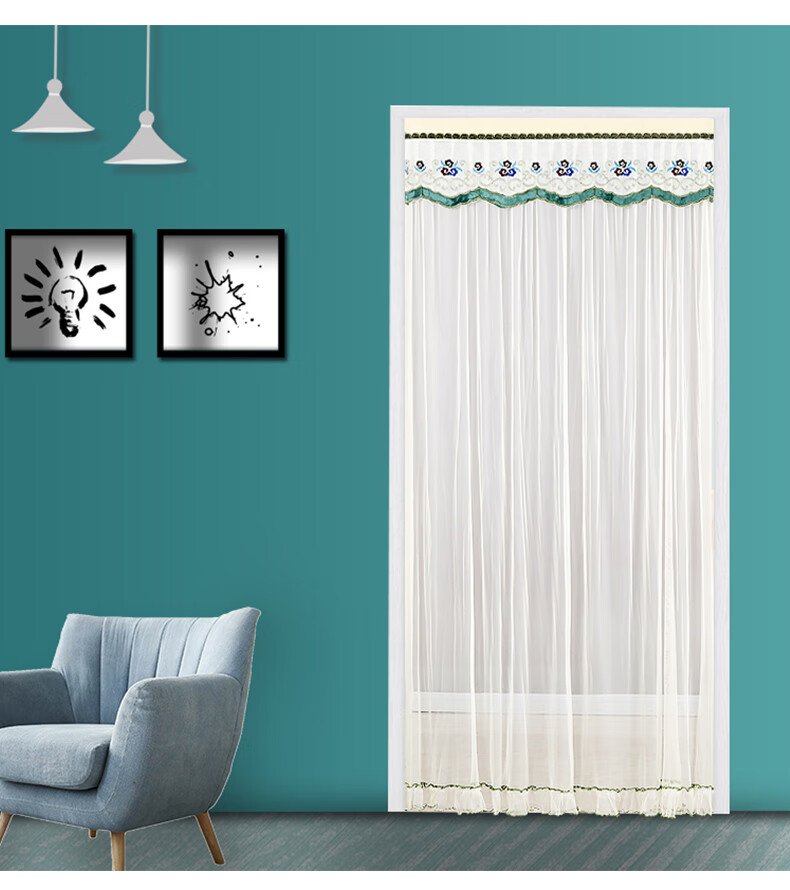 香如故防蚊门帘帘子帘纱帘蕾丝门帘布艺蕾丝帘免打孔卧室客厅长帘三瓣