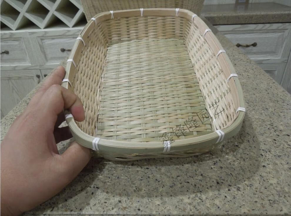 制品干货零食收纳筐农家竹编簸箕竹筛子 小号:长方形35*25*6cm【图片
