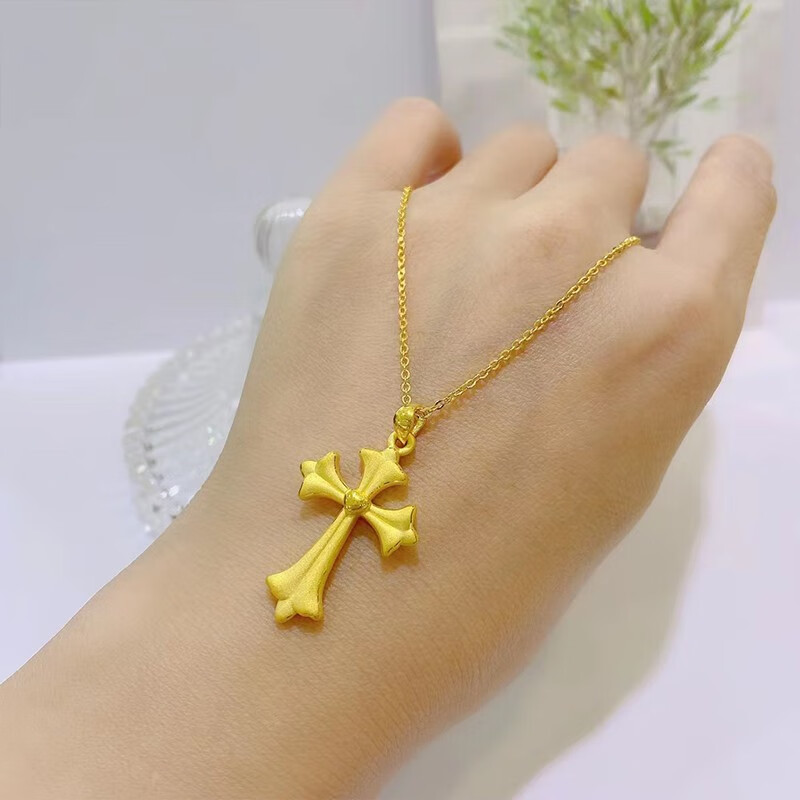 黄金吊坠999足金男女款金项链锁骨链端午节礼物送女友黄金十字架项链