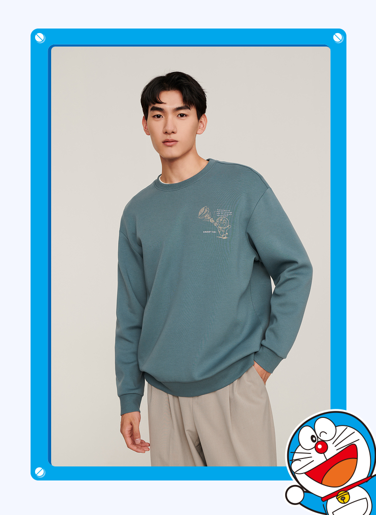 hla海澜之家卫衣男2021秋季新品哆啦a梦系列舒适透气印花圆领套头衫