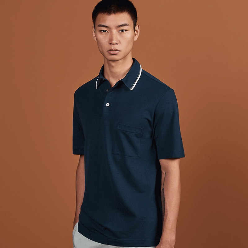 hermes爱马仕短袖男士翻领棉质polo衫t恤h037725ha1t水青色代购xs