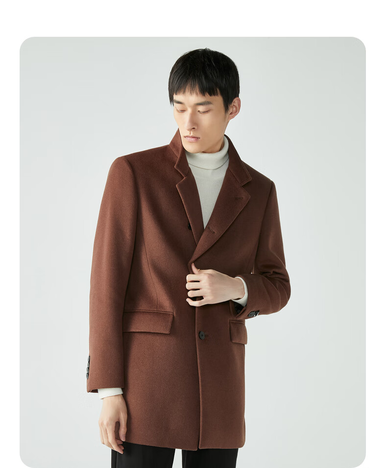 劲霸男装秋季新品男士商务休闲翻领中长款羊毛毛呢大衣男ffwg3307 红