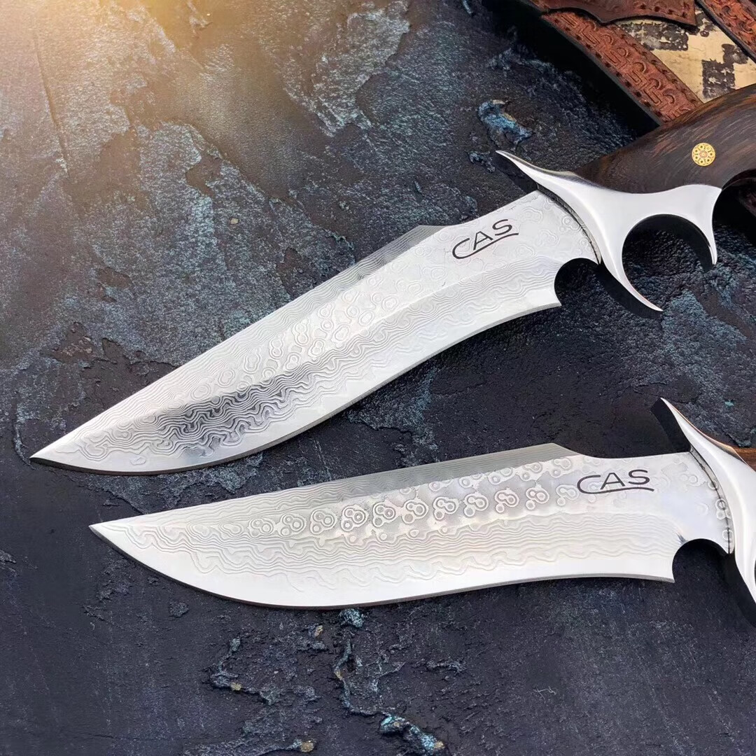 dmen手工锻打进口vg10大马士革钢刀荒野求生防身户外小刀花纹钢刀具