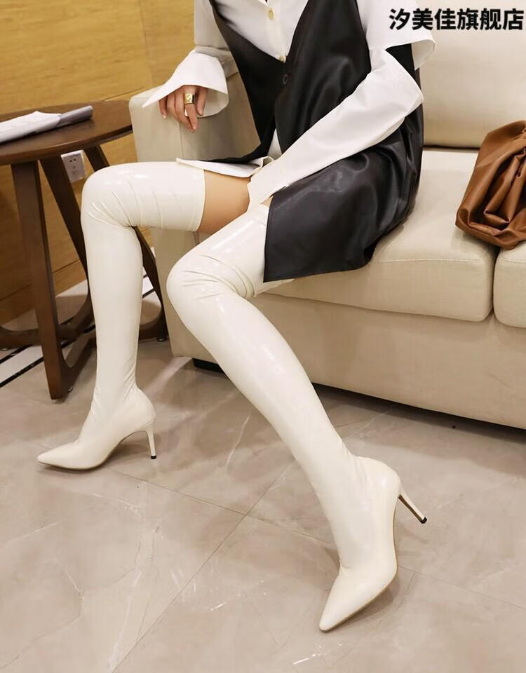 超长长筒靴漆皮过膝靴乳胶长靴细高跟款性感情趣伪娘大码靴子定制