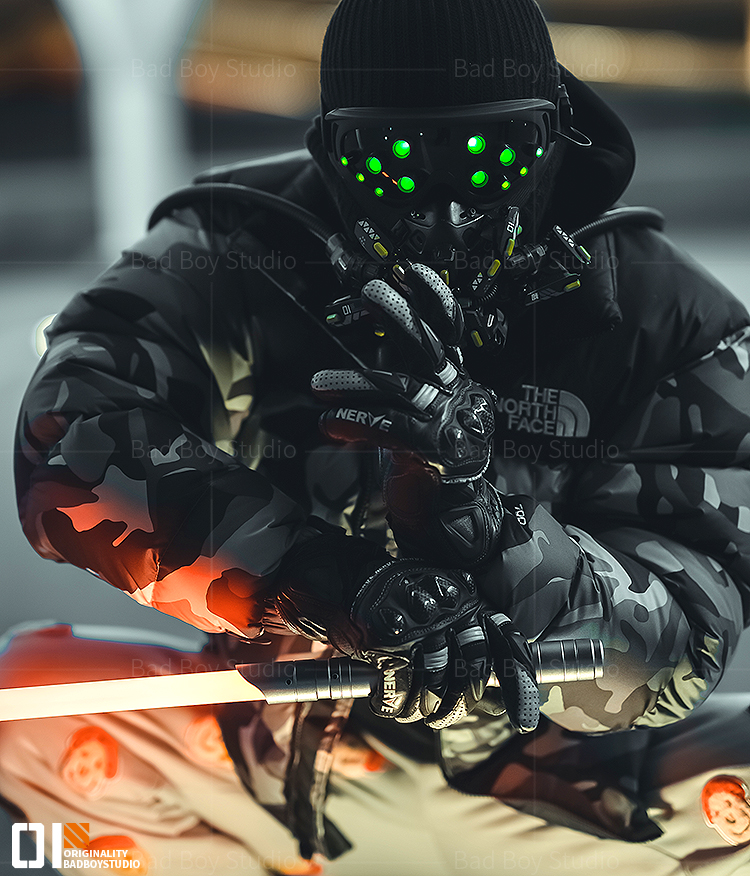 赛博朋克机械面具 赛博朋克面罩发光护目镜防毒面具cos科幻机械能bad