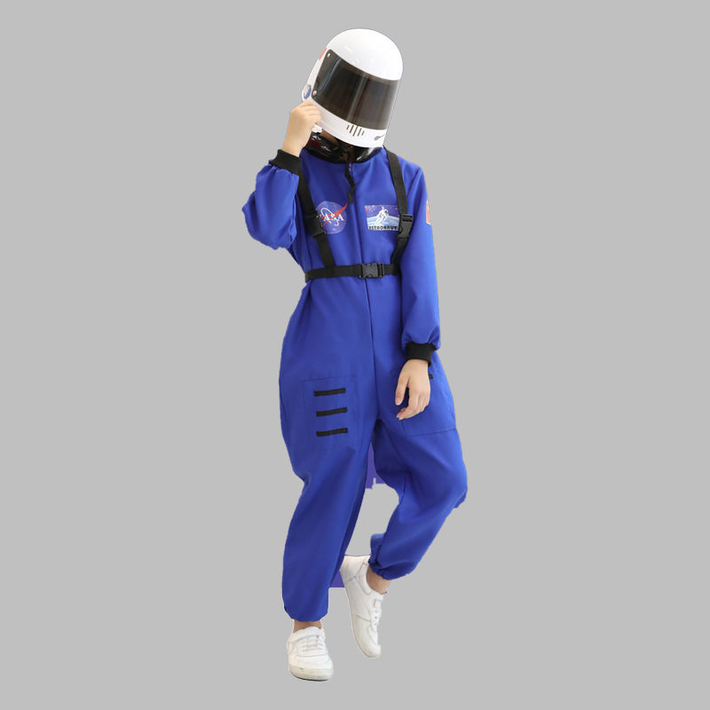 童航空服装空军演出服角色扮演走秀儿童太空服蓝色只含衣服小红旗100
