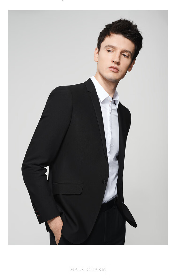 jodoll乔顿商务西服套装男潮流休闲纯色修身结婚新郎礼服西装套装黑色