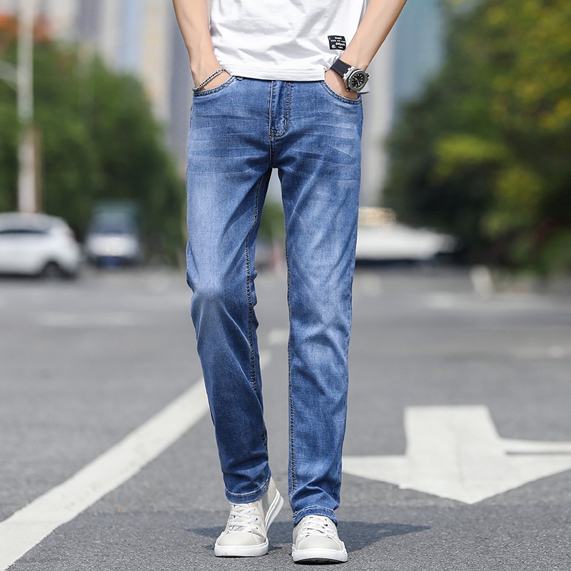 牛仔裤男宽松韩版新款微修身弹力中青年休闲商务百搭长裤 601款蓝色