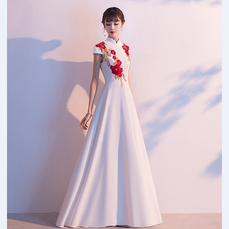 礼仪迎宾服装女新款学生合唱古筝演出服小姐颁奖旗袍中国风高端礼服