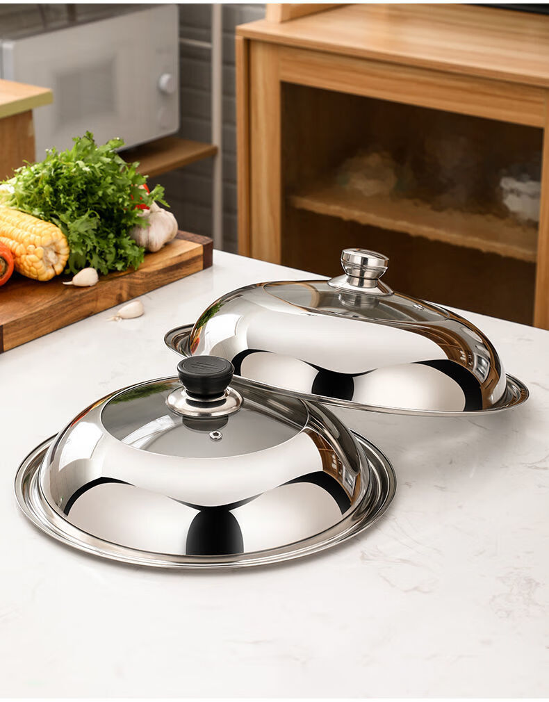 304不锈钢加厚锅盖钢化玻璃锅盖耐高温炒菜不粘锅平底锅盖子钢顶防爆