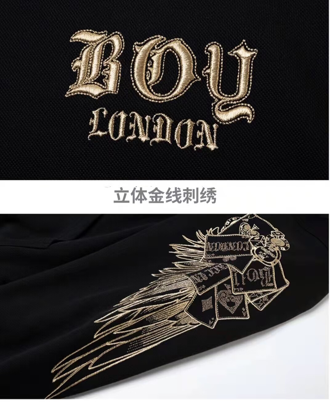 boyboy卫衣男女情侣装潮牌刺绣烫金纸醉金迷套头圆领boy上衣老鹰翅膀