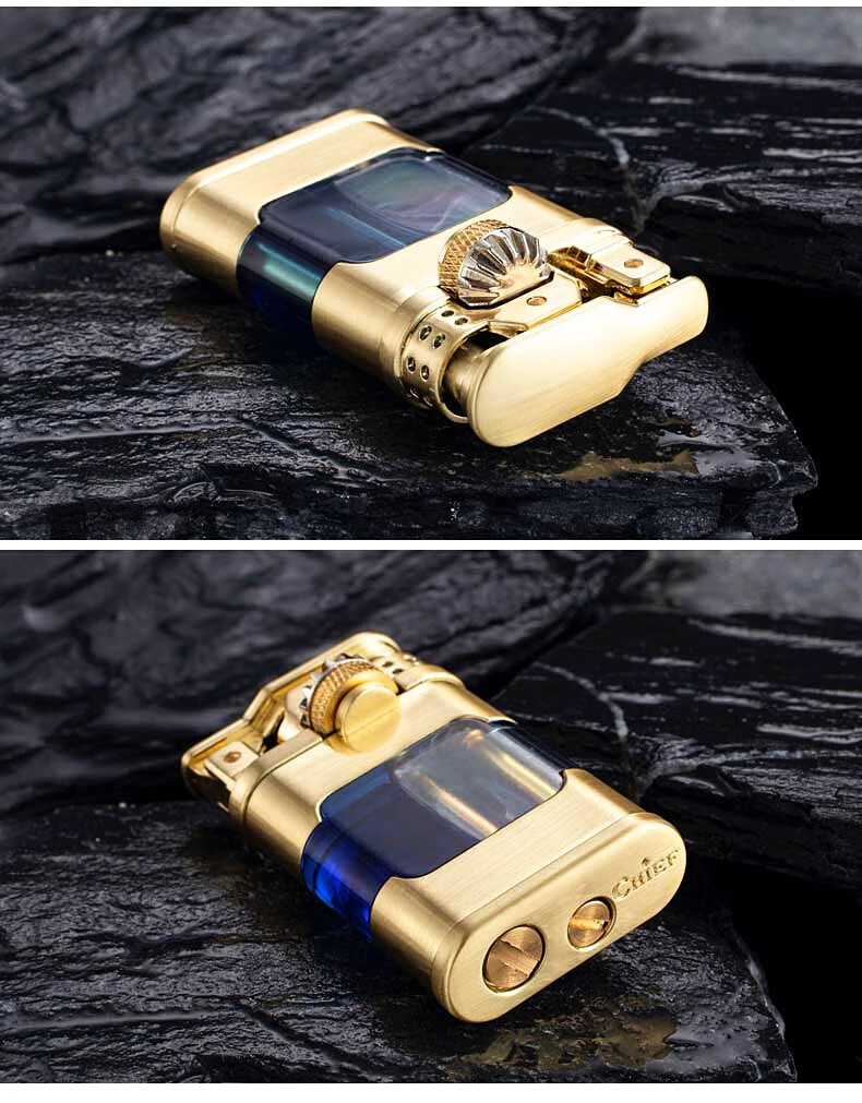 透明油仓储油打火机首领煤油打火机透明可视油仓防风创意齿轮联动侧滑