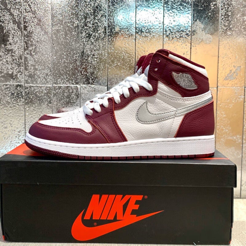 aj男鞋子高帮鞋运动鞋aj1波尔多酒红学生空军一号板鞋潮 高帮aj酒红