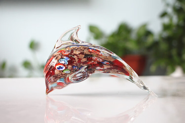 海豚工艺品鱼缸造景海洋动物样板间装饰品摆件纪念品礼物 黄蓝白海豚