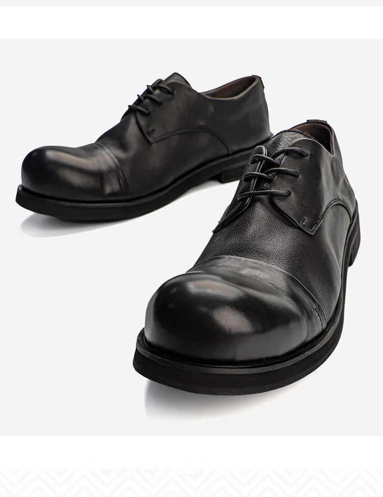 kuhae ck 大头皮鞋男夏季英伦风复古圆头真皮马丁鞋休闲系带日系工装