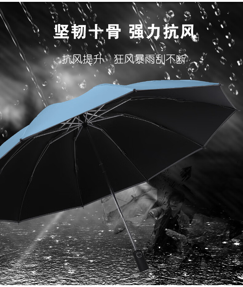 2020年10骨全自动汽车反向伞黑胶反光条折叠晴雨伞 反向黑胶暗夜绿