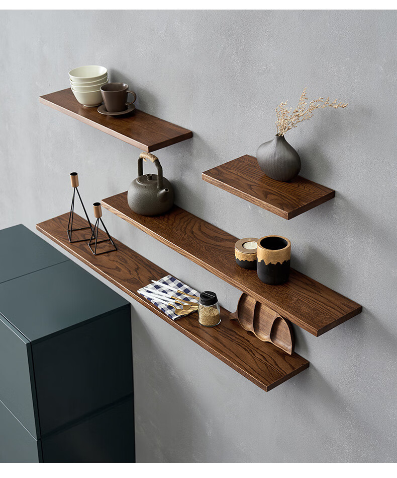 茵曼 实木墙上置物架一字隔板壁挂墙面置物板卧室搁板客厅电视墙 900*