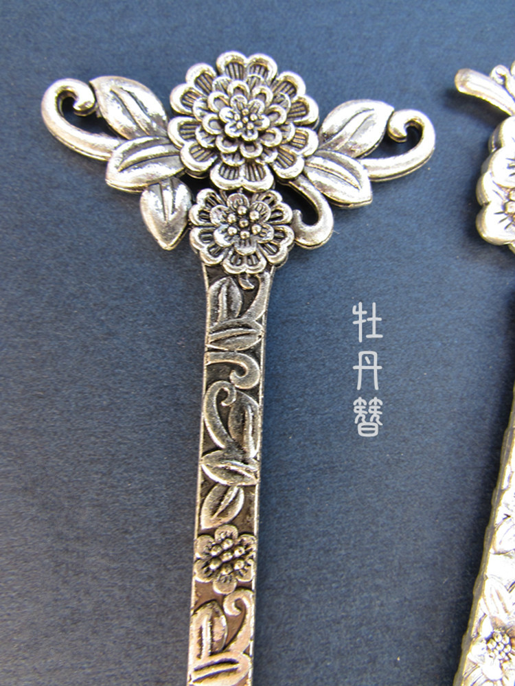 古典传统梅花发簪晚清冷梅大唐牡丹花簪子旗袍盘发古代风头钗 古银