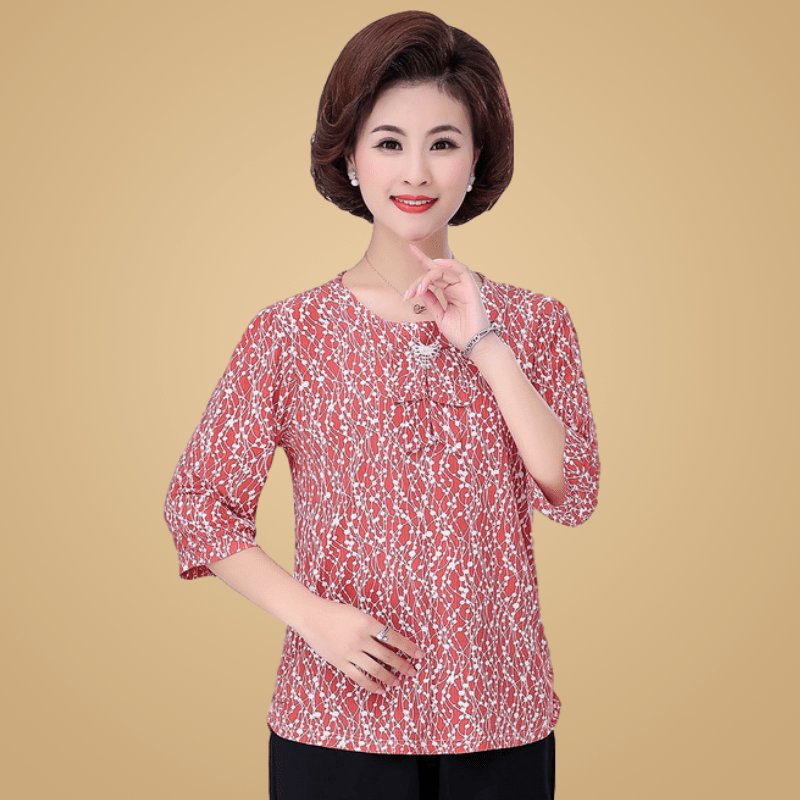 妈妈春夏七分袖大码t恤40岁50中老年女春装t恤衫中袖雪纺小衫上衣 2号