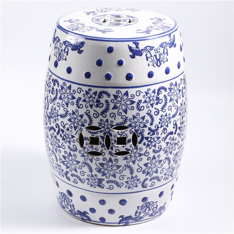 高端品质手绘青花瓷换鞋凳陶瓷鼓凳梳妆凳子新古典仿古鼓墩坐墩矮凳圆