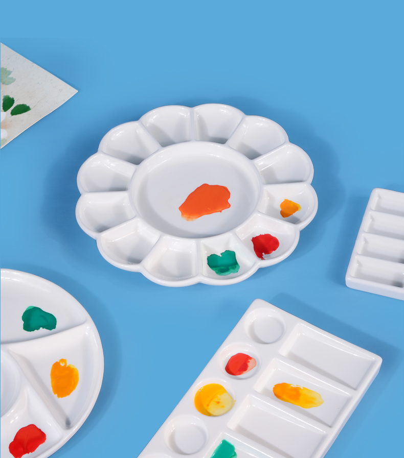 颜料调色盘陶瓷水彩水粉调色板梅花盘美术绘画专用儿童免洗初学者油画