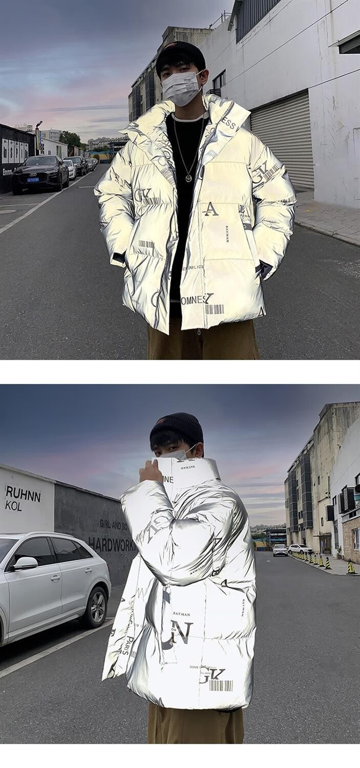 mcr jodn 羽绒服男反光夜光羽绒服男设计感小众镭射衣外套冬季加厚袄