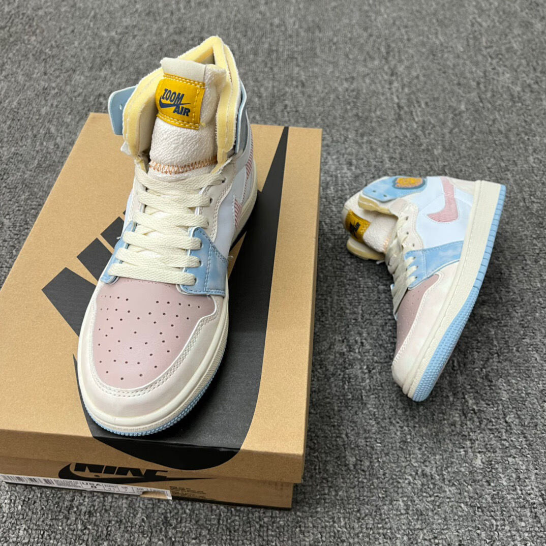 【官方旗舰】新款高品质 aj1 zoom米蓝色 米粉色马卡龙男女同款高帮