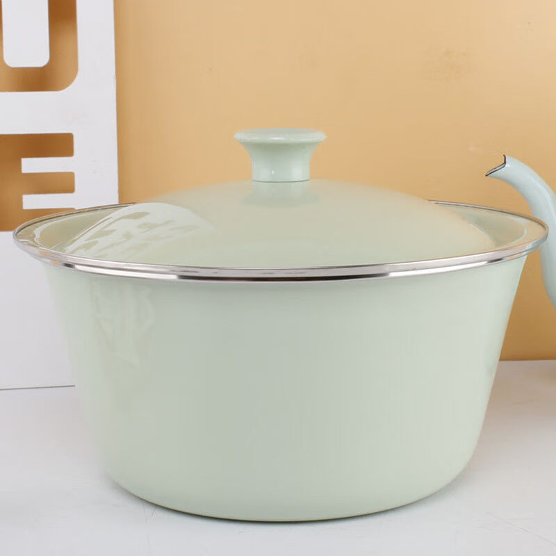 搪瓷搪瓷碗带盖装油盆带盖搪瓷碗汤盆饺子馅料盆老式盆 20cm【绿】