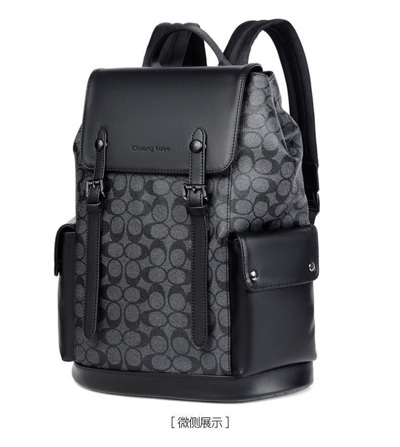 ck背包男双肩包大容量休闲商务电脑包潮流书包手提格纹字母 黑白色