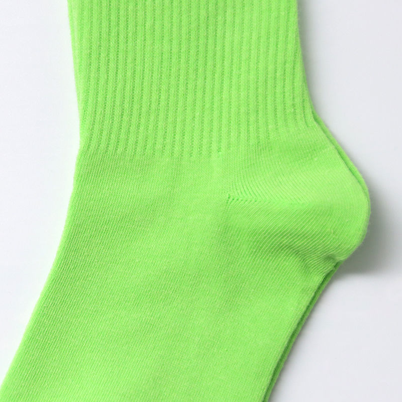 女中筒全棉春夏薄款荧光色袜子潮流韩国网红 荧光绿(纯色)【图片 价格