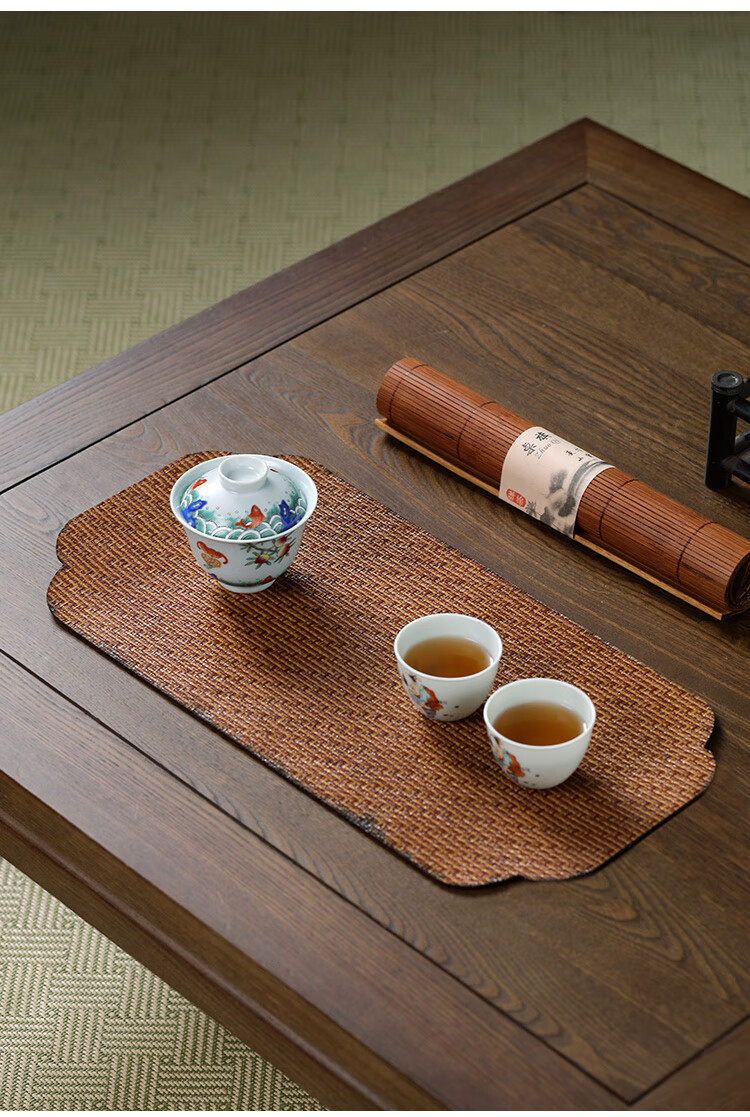 寻闲知享竹编干泡茶席竹制大漆席面正反两用防烫中式桌旗小号茶垫茶具