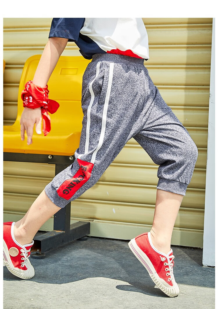 水孩儿童装男童七分裤年夏季新款儿童短裤薄款休闲运动裤中大童男宝蓝