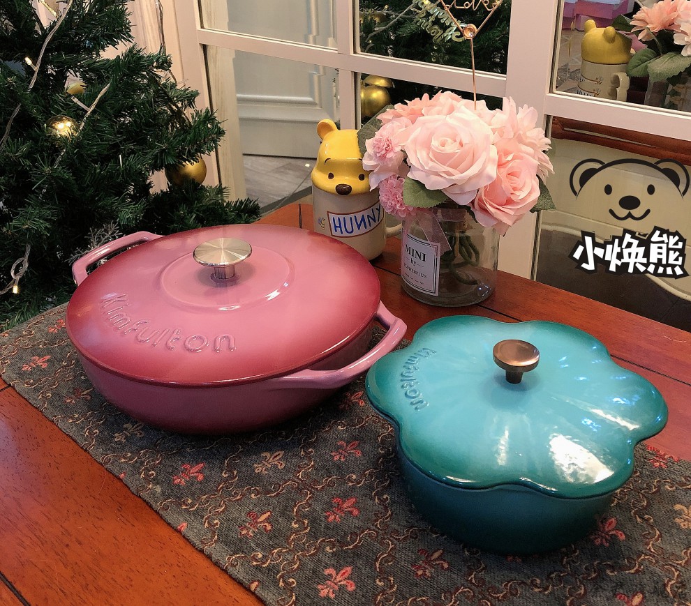 德国kimfulton金孚顿铸铁珐琅锅妈咪锅多功能煲仔饭焖烧汤锅26cm玫瑰
