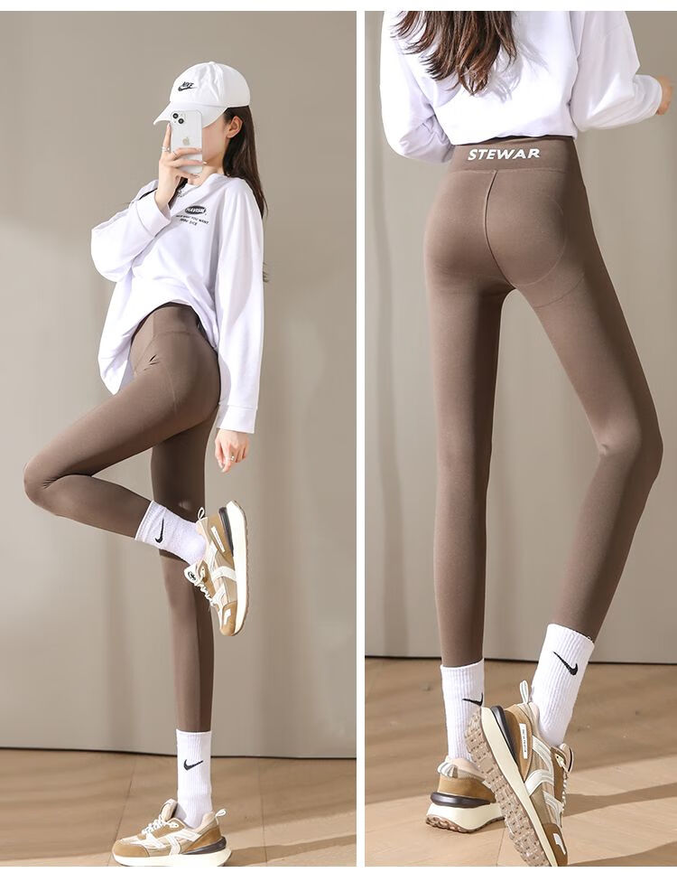 鲨鱼裤芭比裤秋季外穿冬季打底裤高腰收腹提臀裤 薄绒灰色飞行标裤子