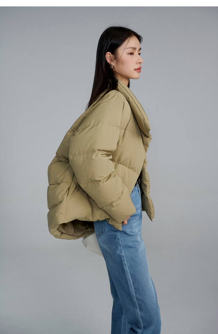 90白鹅绒初棉立领龟背羽绒服女短款冬加厚保暖宽松鹅绒外套 米白色 s