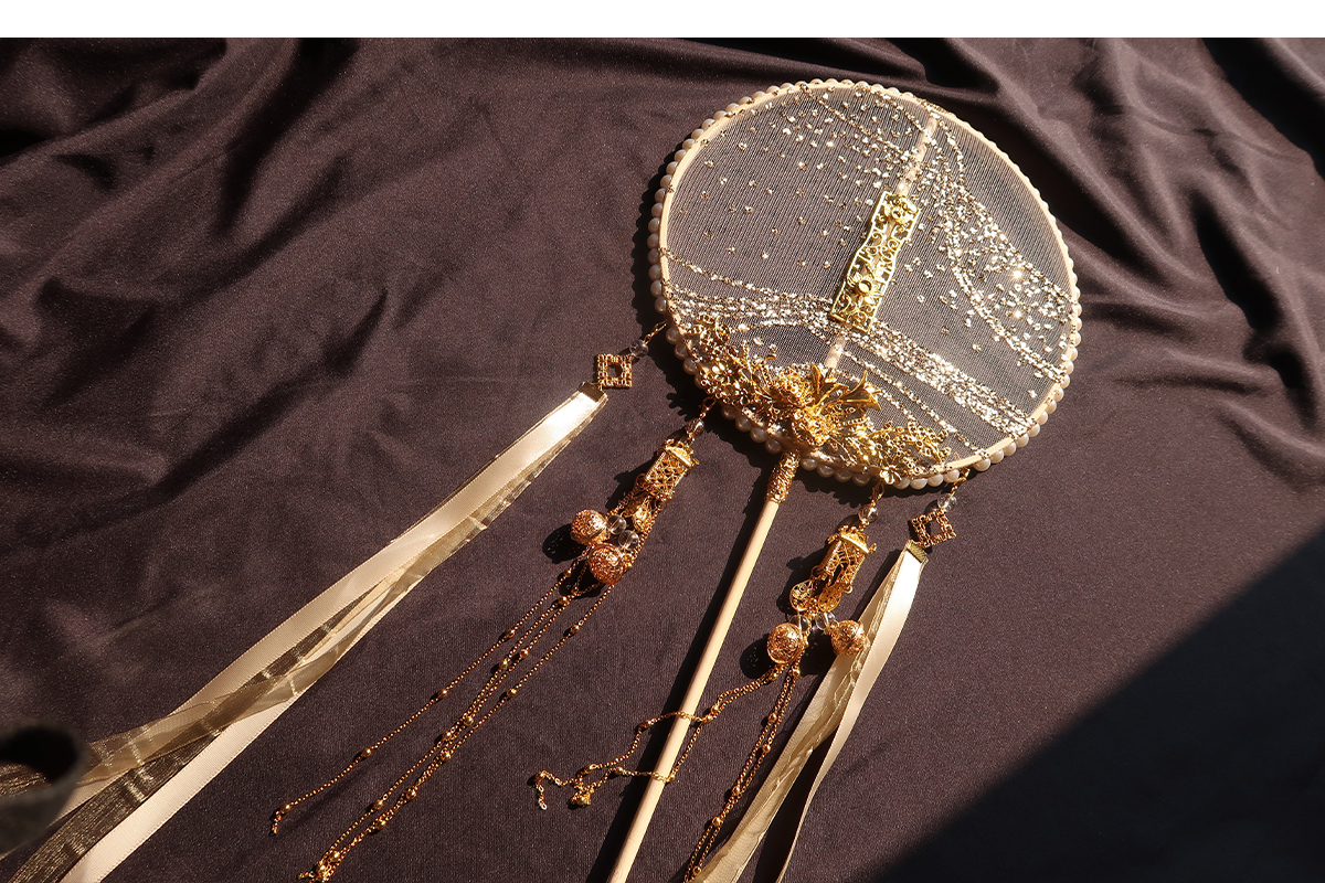 扇子女古风长柄团扇中式红色圆竹工艺扇女汉服装婚礼摄影道具diy材料