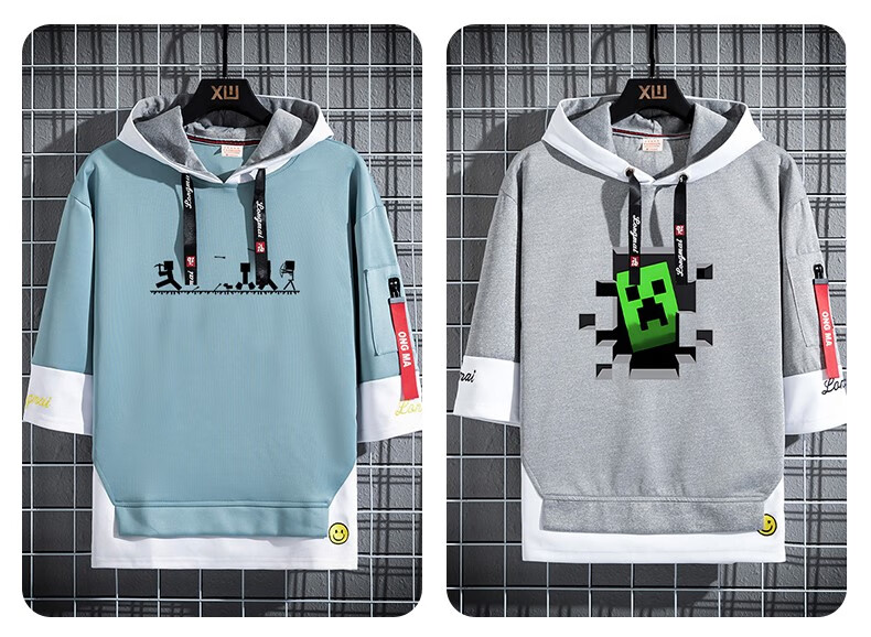 我的世界t恤连帽夏装游戏潮流学生青少年衣服 mine苦力怕330黑色 m