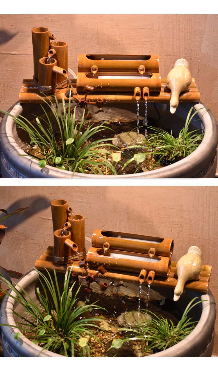 olevo风水轮流水摆件客厅竹子流水器石槽陶瓷鱼缸过滤器水景喷泉风水