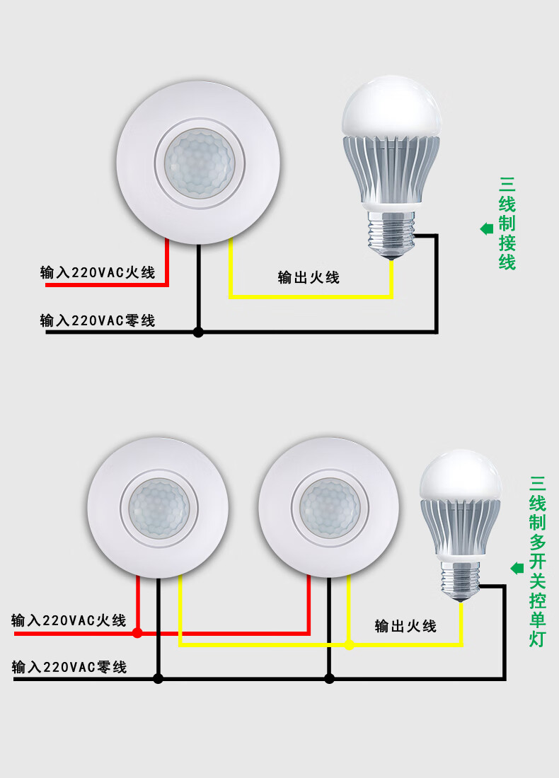 人体感应灯开关接线图图片