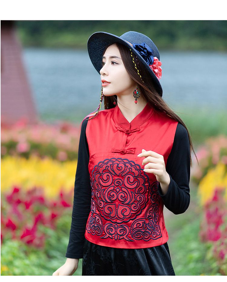唐装马甲民族风短外套女2022春秋冬季新款中式复古刺绣马甲红色m
