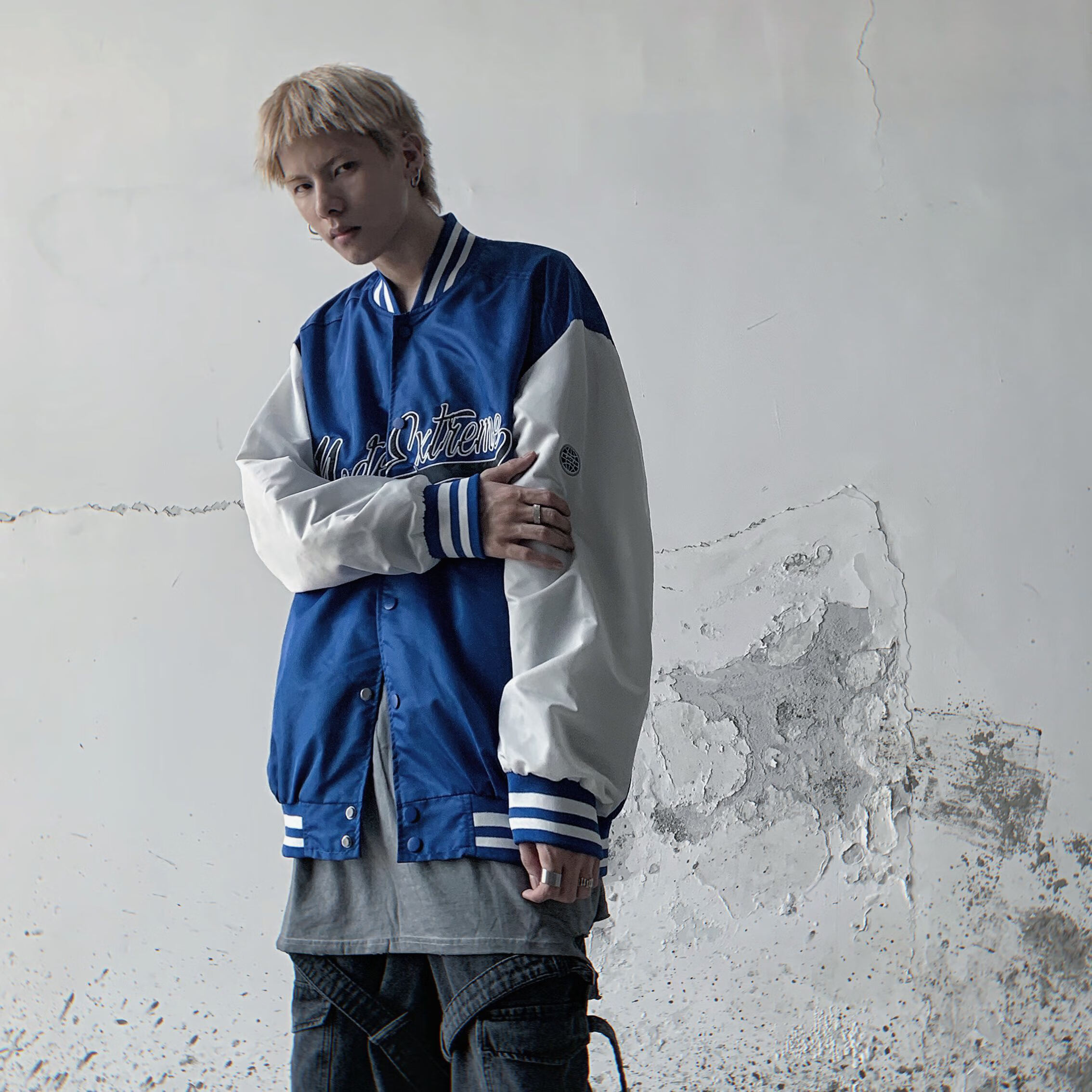 教练夹克ins风美式复古刺绣棒球服夹克男街头休闲运动风外套old