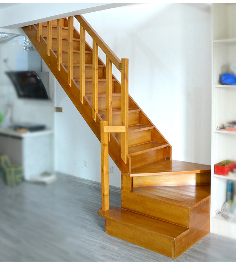 家用阁楼楼梯别墅复式实木整体楼梯定制loft转角平台梯登高实木梯子